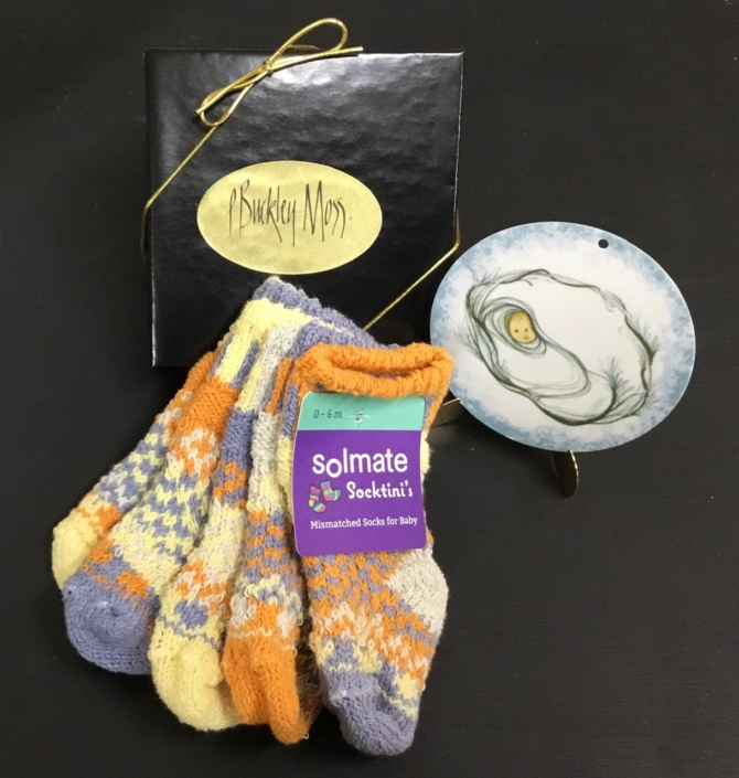 Solmate Puddle Duck baby socks and P Buckley Moss Baby Boy Ornament