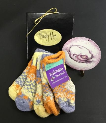 Solmate Puddle Duck baby socks and P Buckley Moss Baby Girl Ornament
