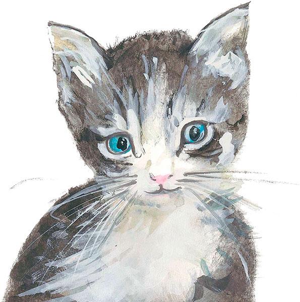 Pure Cuteness limited edition print by P Buckley Moss features a realistic kitten in shades of gray and white with blue eyes.