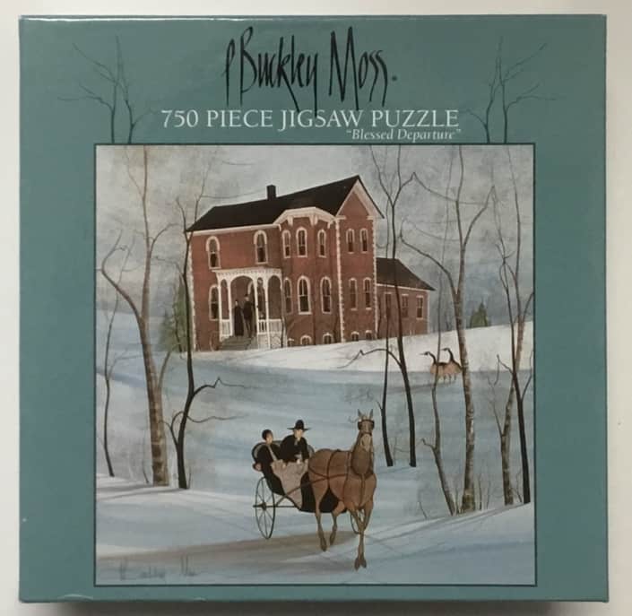 Blessed Departure Jigsaw puzzle by P Buckley Moss. P Buckley Moss image Blessed Departure on jigsaw puzzle.750 piece, 22 x 22 inch finished size.