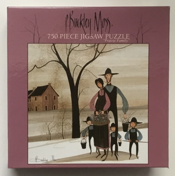 Prairie Family Jigsaw puzzle by P Buckley Moss P Buckley Moss image Prairie Family on jigsaw puzzle.750 piece, 22 x 22 inch finished size.