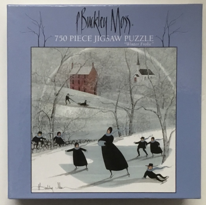 Winter Frolic Puzzle by P Buckley Moss. P Buckley Moss image Winter Frolic on jigsaw puzzle.750 piece, 22 x 22 inch finished size.