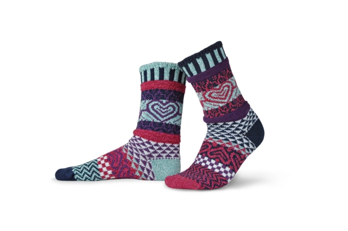 Solmate Healthcare Crew Sock in colors of Mint, Navy, Purple, Magenta, White.