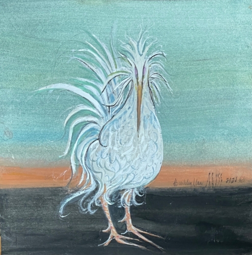 Original Watercolor white rooster P Buckley Moss