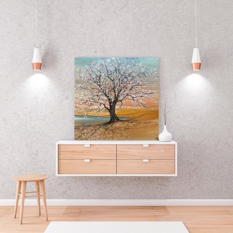 Blossoms Of The Valley limited edition print by P. Buckley Moss framed home decor setting