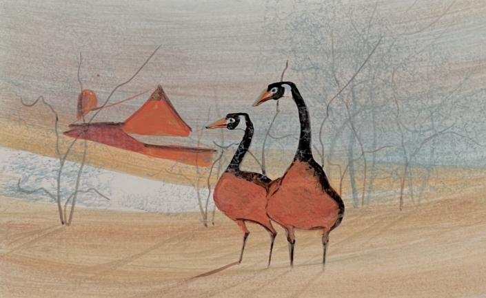 P Buckley Moss Original Watercolor Geese p-buckley-moss-original-watercolor-painting-geese