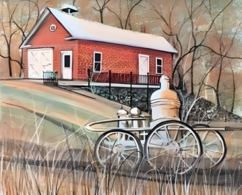 Painting-pbuckleymoss-Original-Watercolor-Firehouse-pumper