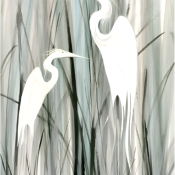 Egret Romance signed and numbered limited edition print by American artist P Buckley Moss at Canada Goose Gallery in Waynesville