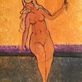 Nude With Flowers Original Watercolor Painting