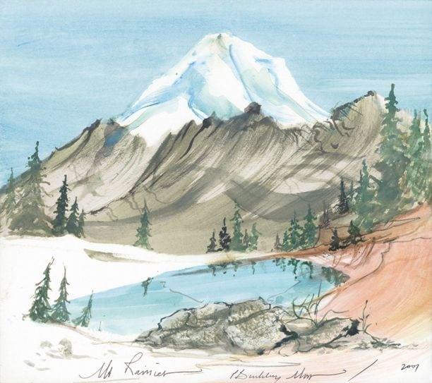 Mt Rainier limited edition print by P. Buckley Moss - Historic Landmark Collection.