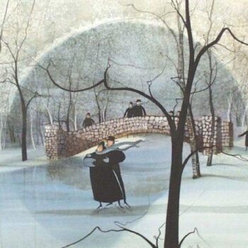 Skater's Dance by P Buckley Moss is a print of the Old Stone Bridge in Snyder Park