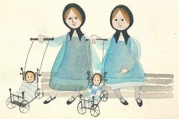 Day at the Park limited print by P. Buckley Moss - Two Girl Collection