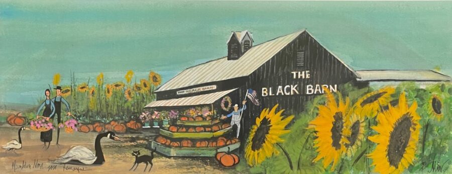 Our Black Barn limited edition print by P Buckley Moss especially for Canada Goose Gallery 2020 Fall Show. Black Barn in Lebanon