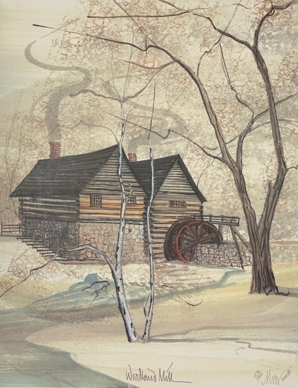 Woodland Mill is a P. Buckley Moss limited edition print from the Moss Mills Collection.