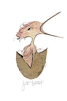 Just Hatched girl limited edition print by P Buckley Moss featuring a fledgling bird in print