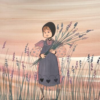 a painting of a child holding lavender