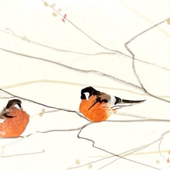 A Due Original Watercolor by P. Buckley Moss - Bird Collection.