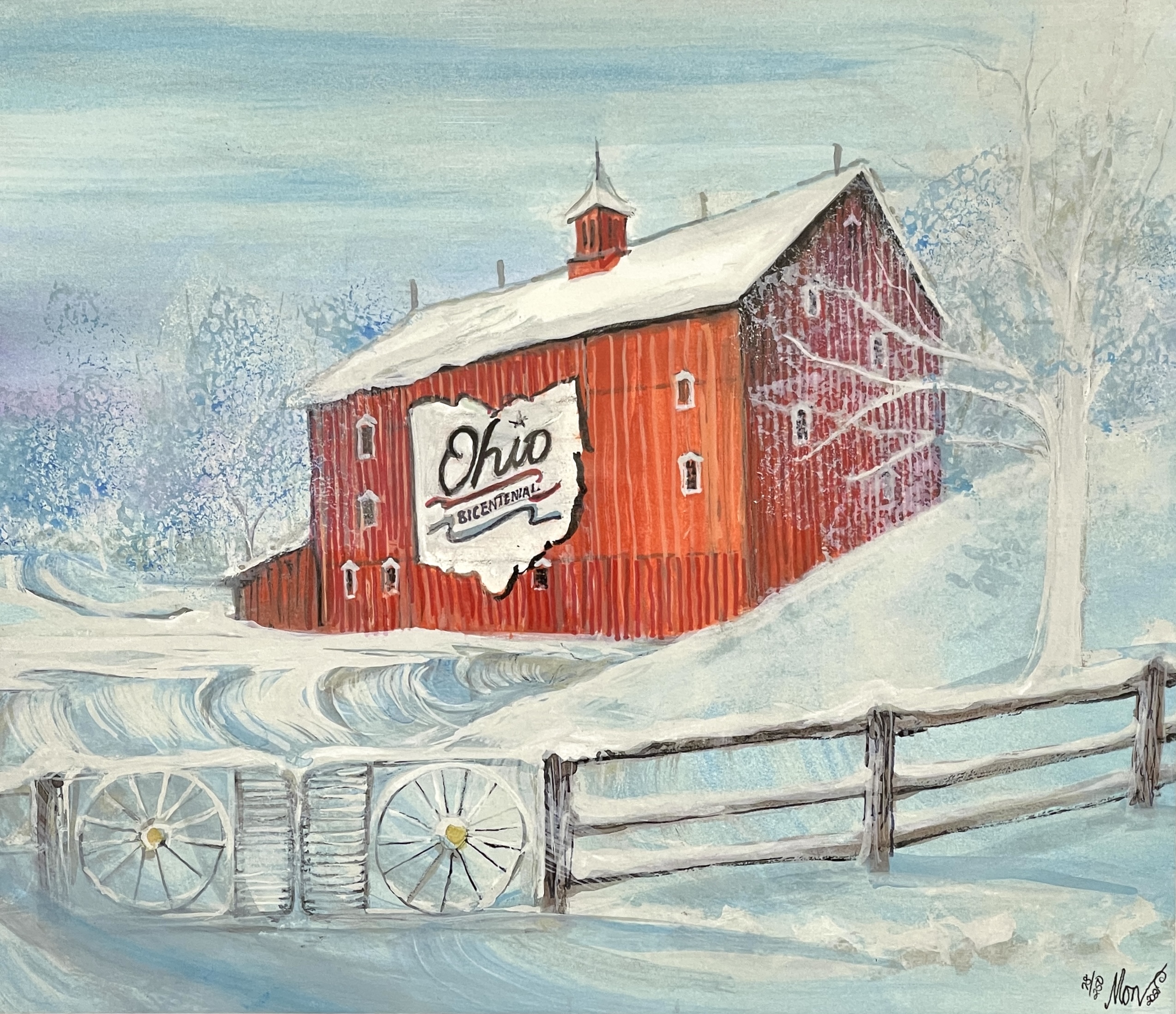 Ohio Bicentennial Barn limited edition print by P. Buckley Moss - Places Collection.