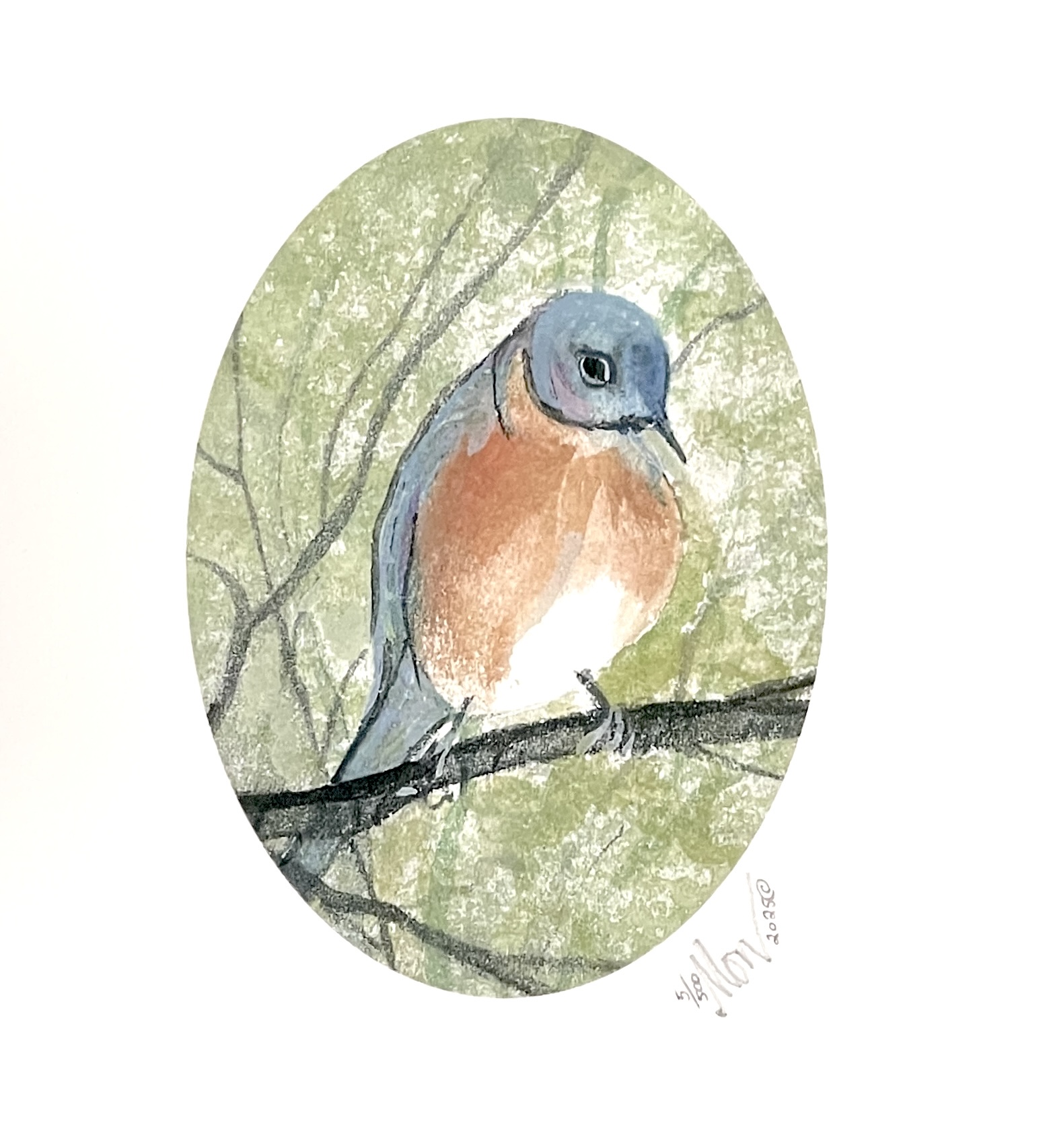Joyful Visitor limited edition print by P. Buckley Moss - Bird Collection.