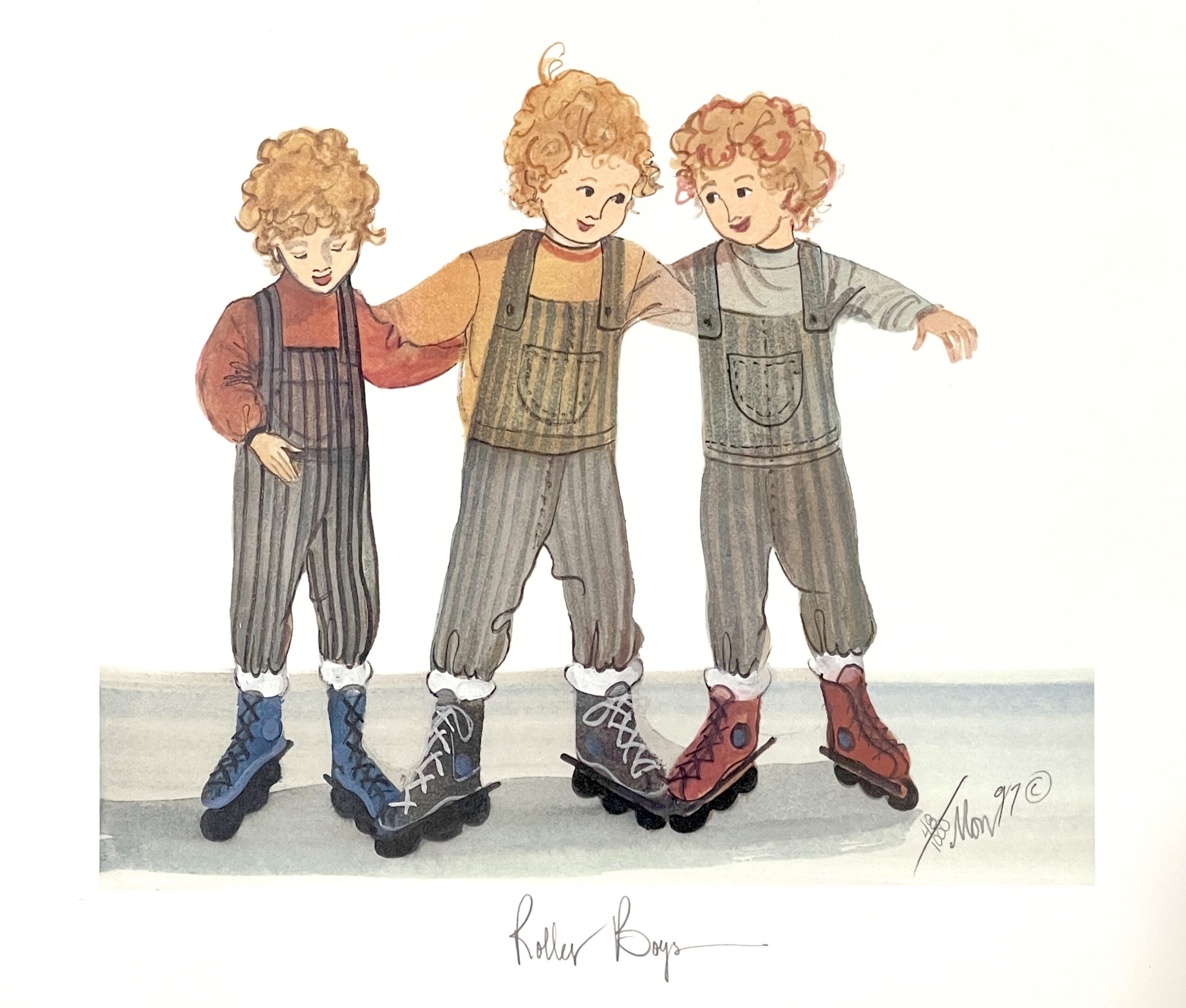 Roller Boys limited edition print by P. Buckley Moss - Three Boy Collection.