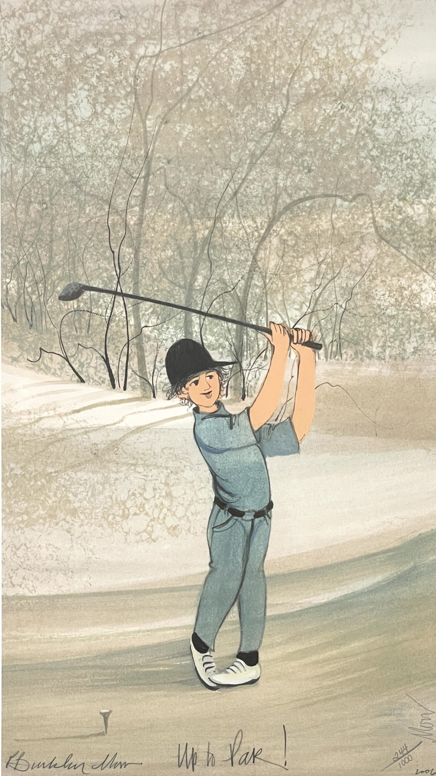 Up To Par limited edition print by P. Buckley Moss - One Boy and Golf and Sports Collections.