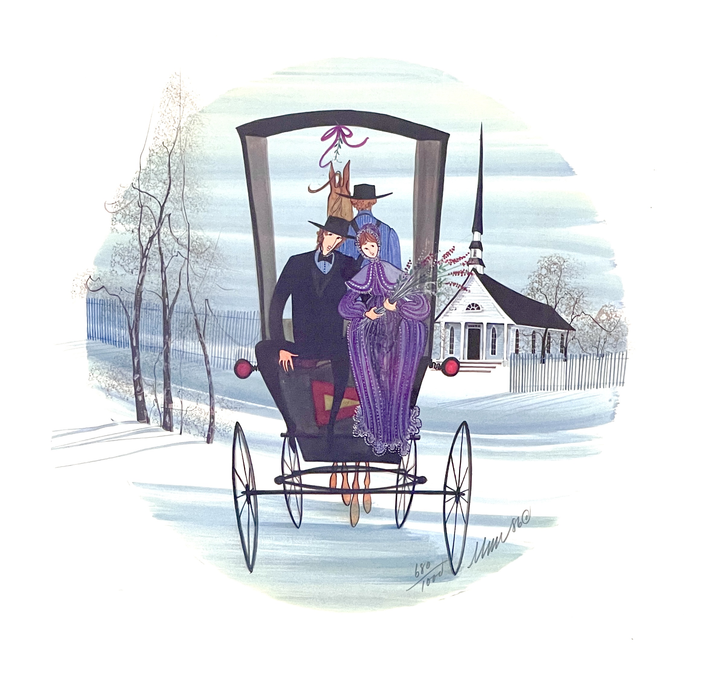 Winter Wedding rare limited edition print by P. Buckley Moss - Wedding Collection
