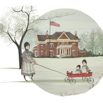 The Governor's House limited edition print by P. Buckley Moss - Three Girl and Cat and American Flag Collections.