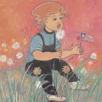 A Dandy Day limited edition print by P. Buckley Moss - One Boy and American Flag and Floral Collections.