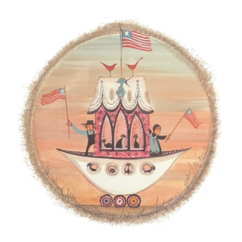 Sailing Into The Future limited edition print by P. Buckley Moss - One Boy One Girl and Bird and Fledgling and American Flag and Sailing and Cat Collections.