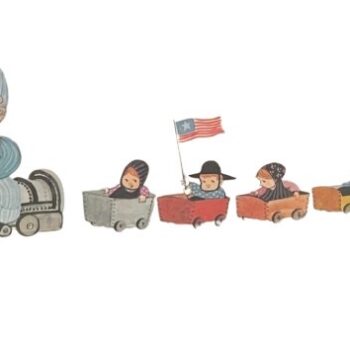 All Aboard limited edition print by P. Buckley Moss - Children ad Train and American Flag Collections.