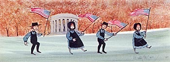 Memorial To The President limited edition print by P. Buckley Moss - Children and Historic Landmark and AMerican Flag Collections.