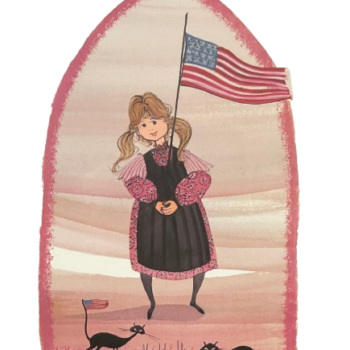 Karen's Flag limited edition print by P. Buckley Moss - One Girl and Girl Name and American Flag and Cat Collections.