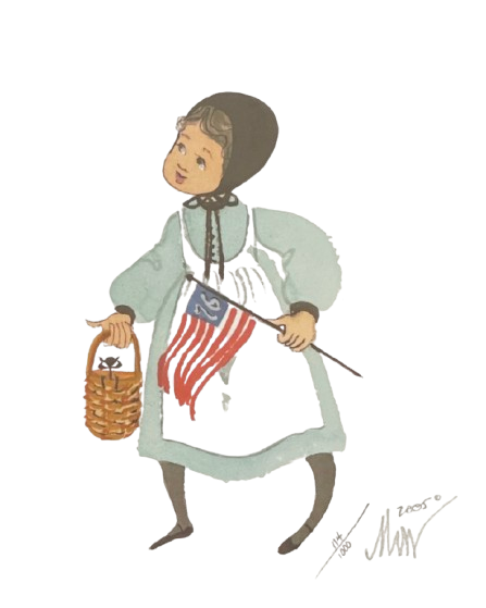 Amber limited edition print by P. Buckley Moss - One Girl and Girl Name and Basket and Cat and American Flag Collections.