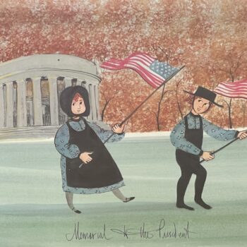 Memorial To The President limited edition print by P. Buckley Moss - Children and Historic Landmark and AMerican Flag Collections.