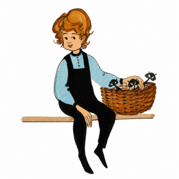For Michael by P. Buckley Moss 2006 limited edition lithograph of a boy beside a basket of cats.