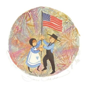 Summer Celebration limited edition print by P. Buckley Moss - One Girl and One Boy and American Flag Collections.