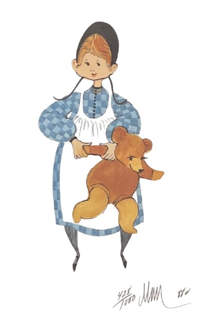 Traci limited edition print by P. Buckley Moss - Girl and Girl Name and Teddy Bear Collections.