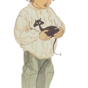 Luke by P. Buckley Moss 2001 limited edition lithograph of a boy holding a black cat.