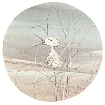 Me Too Artist Proof by P. Buckley Moss showing a fledgling bird calling from a branch.