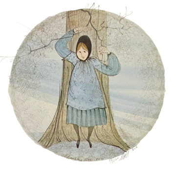 My Place by P. Buckley Moss 1982 limited edition lithograph of a young girl beside a tree.