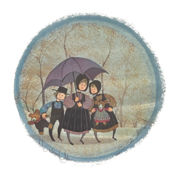 Purple Umbrella limited edition print by P. Buckley Moss - Children and Teddy Bear Collections.