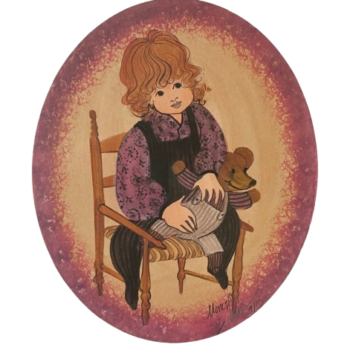 Sam’s Bear by P. Buckley Moss 1991 limited edition lithograph of a boy holding a teddy bear.