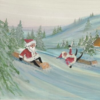 Slip Sledding Away limited edition print by P. Buckley Moss - Kris Kringle and Christmas Collections.