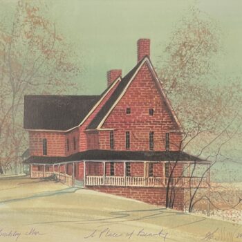 A Place Of Beauty by P. Buckley Moss showing the P. Buckley Moss Museum in Waynesboro Virginia.